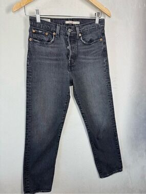 Levi's wedgie Straight Black Washed Ankle Crop Jeans size 25